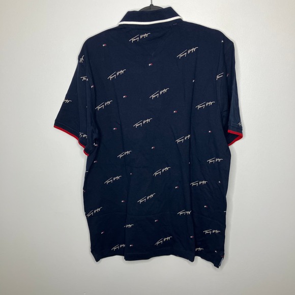 NWT TOMMY HILFIGER Slim Fit Logo Print Polo Navy Large - Picture 2 of 4